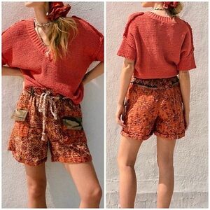 Kantha Free People Red and Orange Women Shorts Cargos